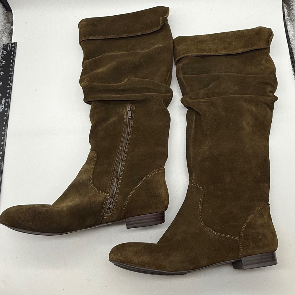 Banana Republic Womens Olive Brown Suede Slouchy Tall Boots Size 8M Round Toe